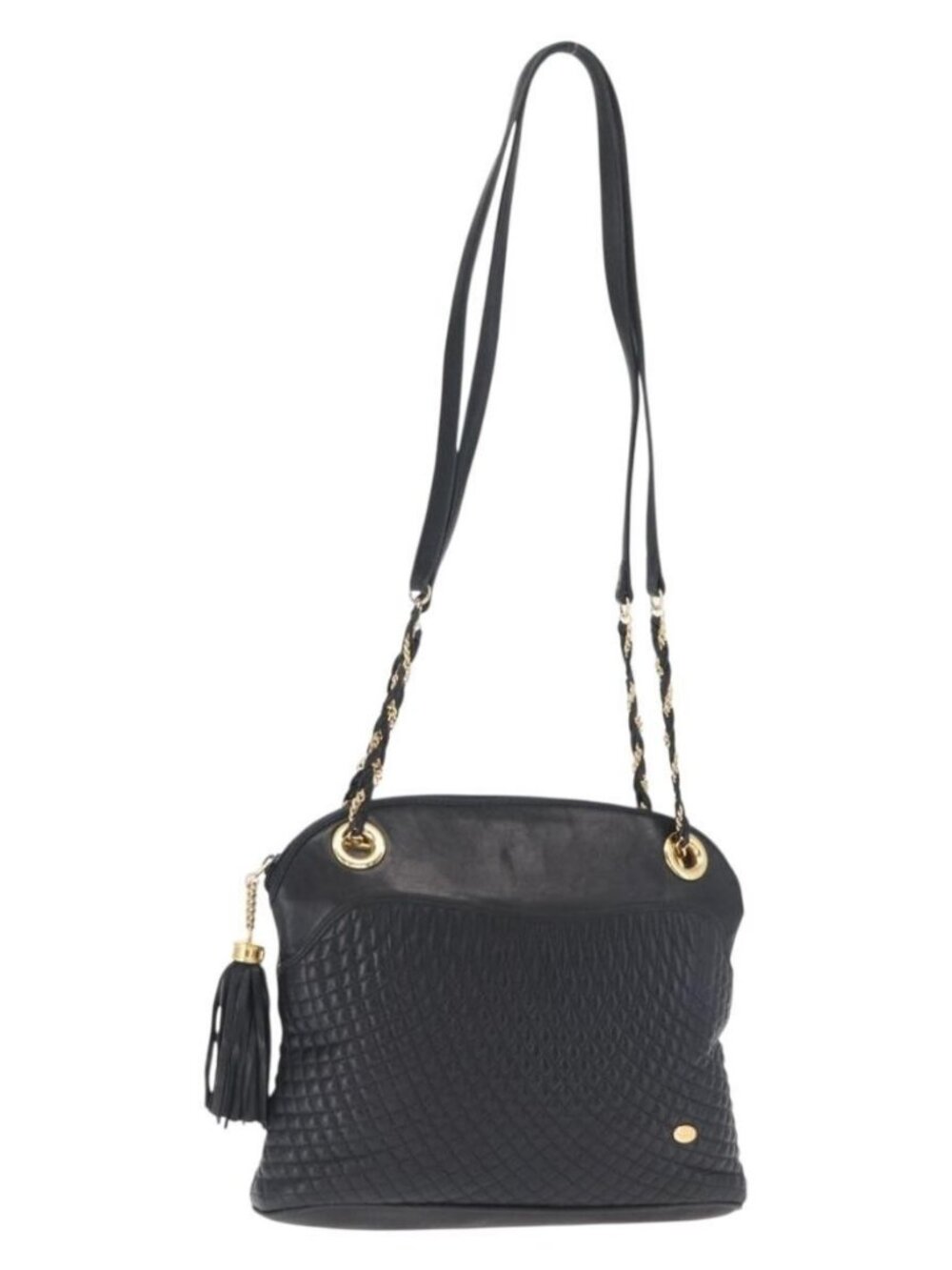 Authentic BALLY Chain Shoulder Bag Leather Navy Gold